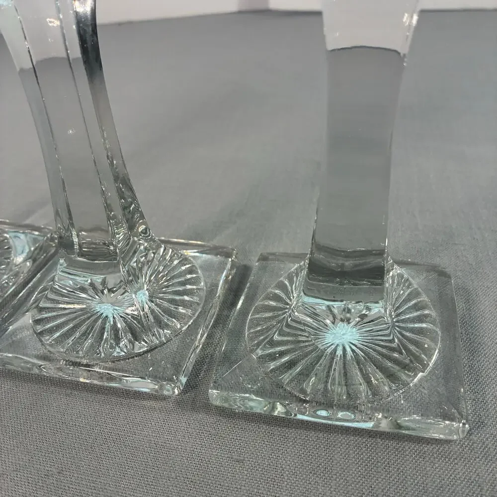 Vintage Clear Glass Candlestick Holders Set of 3 Square Base Taper Candle Holder